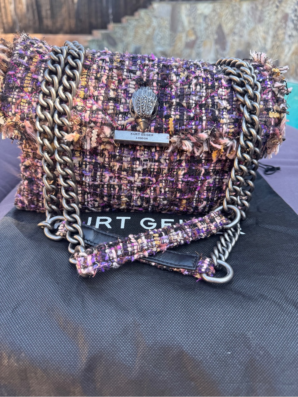 NWOT Kurt Geiger London Tweed Kensington Bag Multicolor Crystal Eagle NWOT